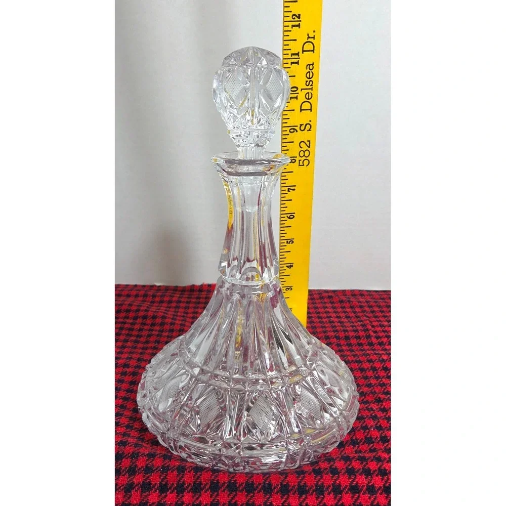 Vintage Toscany Lead Crystal Ships Decanter Hand Cut Diamond Pattern w/Stopper